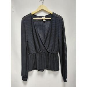 H&M Main & Black Long Sleeve Blouse Women Solid Knit Size S